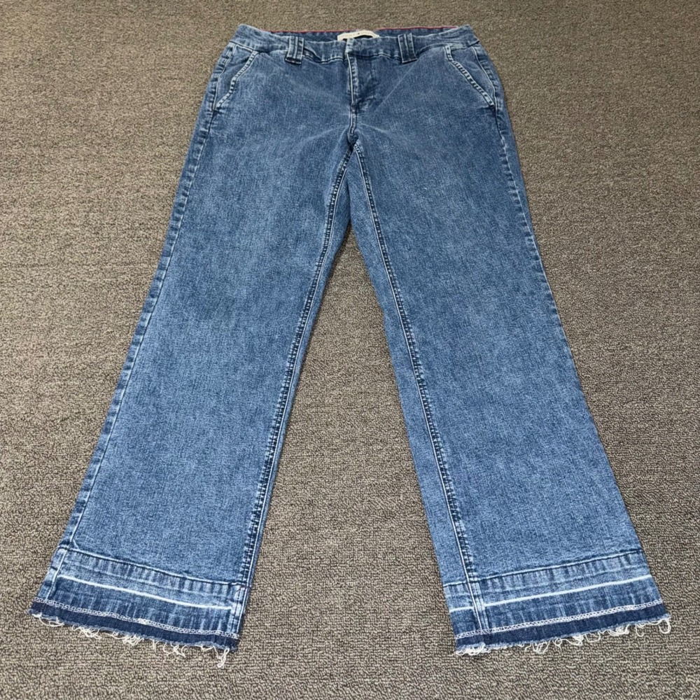 VTG Y2K Tommy Hilfiger Acid Wash Raw Hem Straight Leg Jeans Blue Womens Size 10